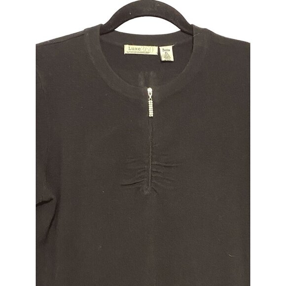 Luxe 360 Mercer Street Studio Black Pullover Sweater Rhinestone Zip Women's PL - Picture 2 of 10